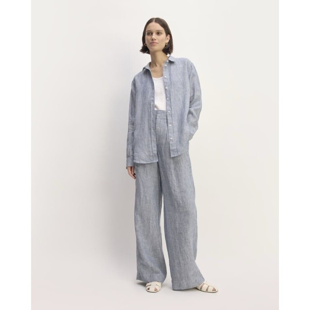 Everlane Blue White Stripe Relaxed Linen Button Down Shirt Size 2